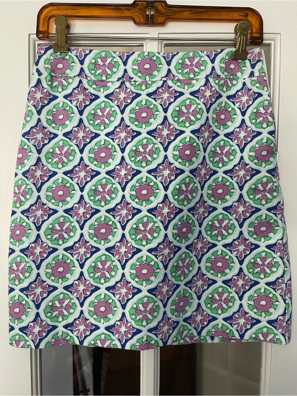 Talbots Green & Purple Tile-Print Mini Skirt